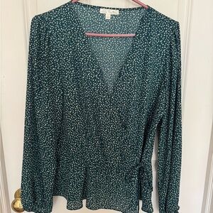 Green Floral Wrap Top